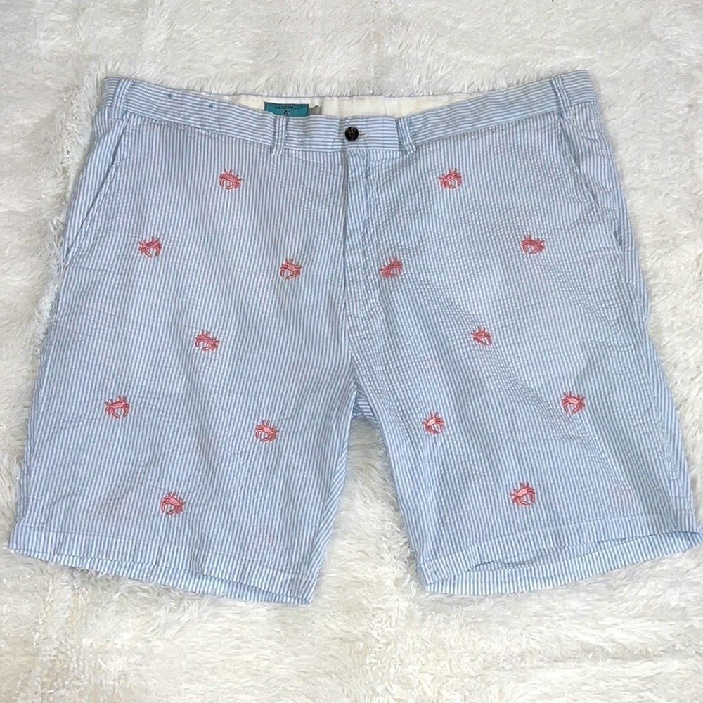 Cast away, Nantucket Island Men’s 44 preppy crab nautical seersucker shorts